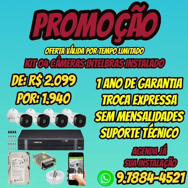 Kit 04 Câmeras de Segurança Intelbras + Instalação Inclusa