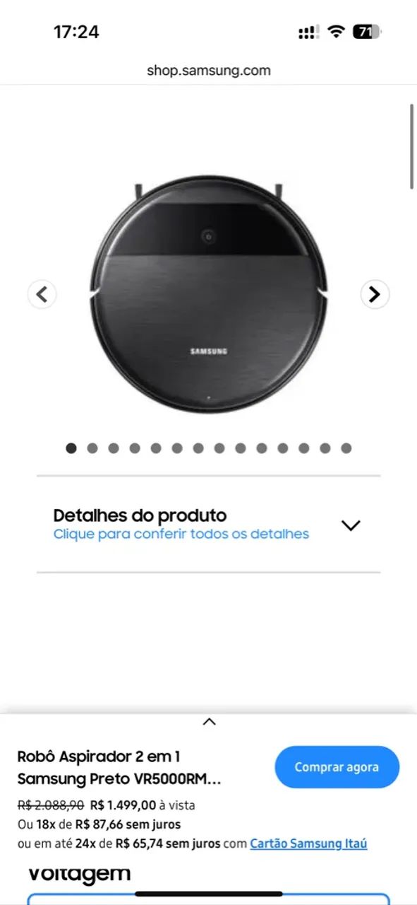 Robô Aspirador 2 em 1 Samsung Preto VR5000RM Aspira e Passa Pano com Wi-Fi - Foto 4