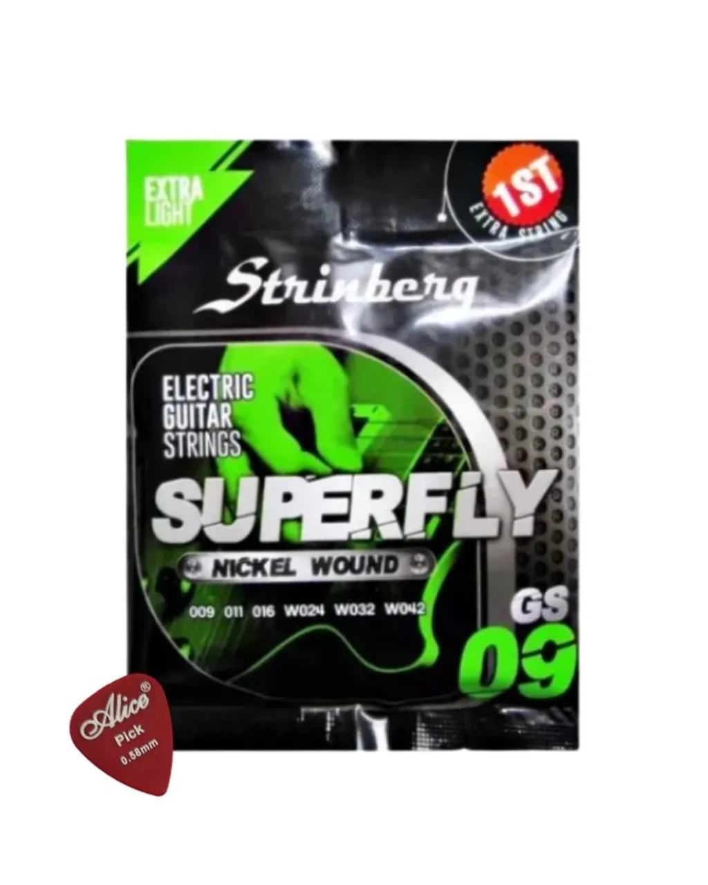 Encordoamento Strinberg Gs-09 - Jogo Cordas 09 para Guitarra + Palhetas Alice
