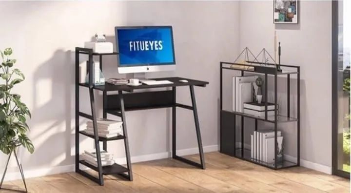 MESA COMPUTADOR EM MADEIRA E METAL PRETA FOSCO NOVA - Foto 3