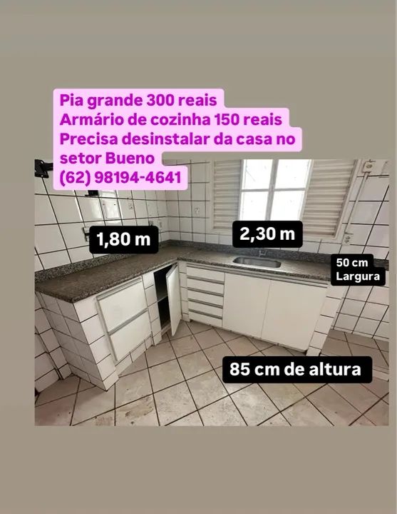 Pia de Cozinha Grande com armário embutido branco usado 