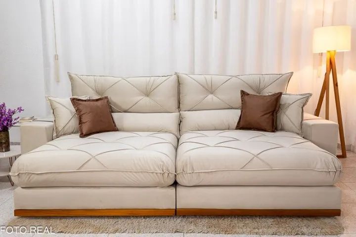 Sofá Retrátil Reclinável 2.90m Gran Bello Veludo Bege - D33 e Molas Ensacadas - Foto 5