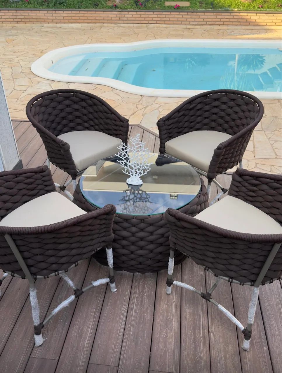 Poltronas alumínio jardim sacada área externa corda nautica e trico de enchimento 