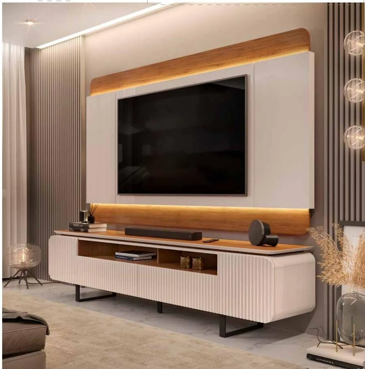 Painel de TV Moderno com Iluminação e Rack