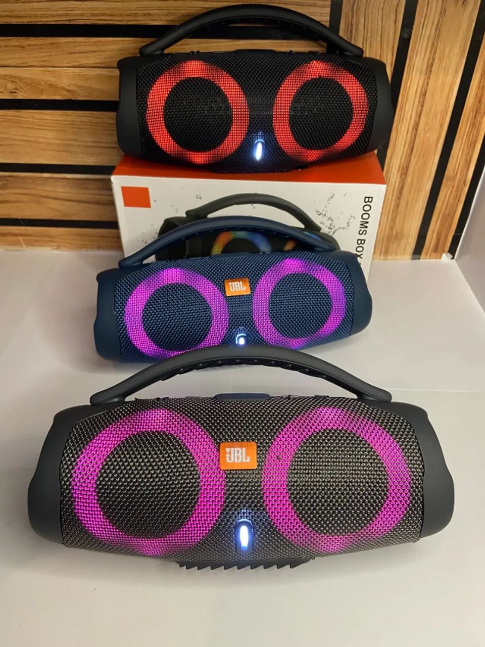 Caixa de som bluetooth booms box 3 mini duplo led jbl