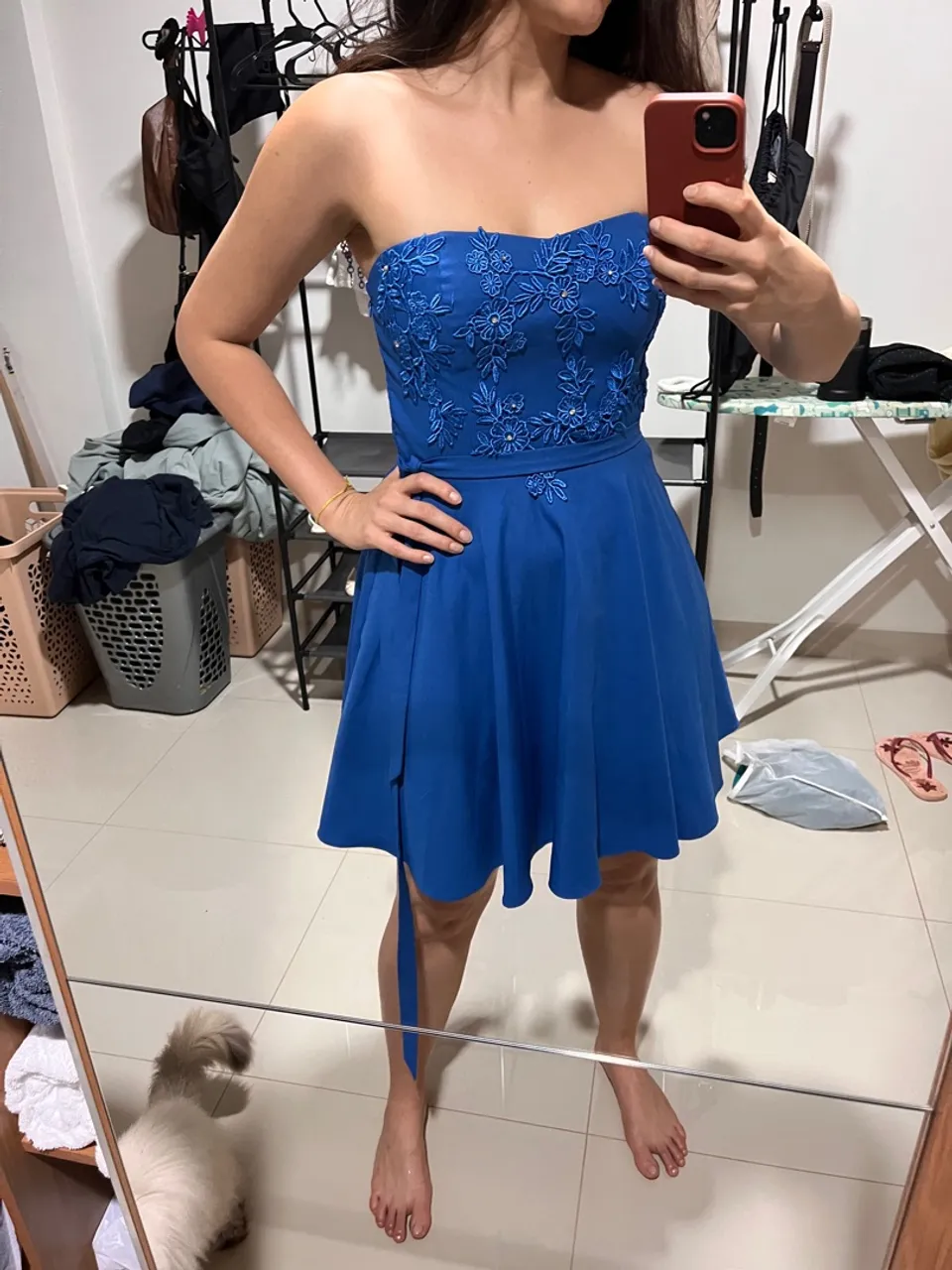 Vestido de festa, tomara que caia na cor azul
