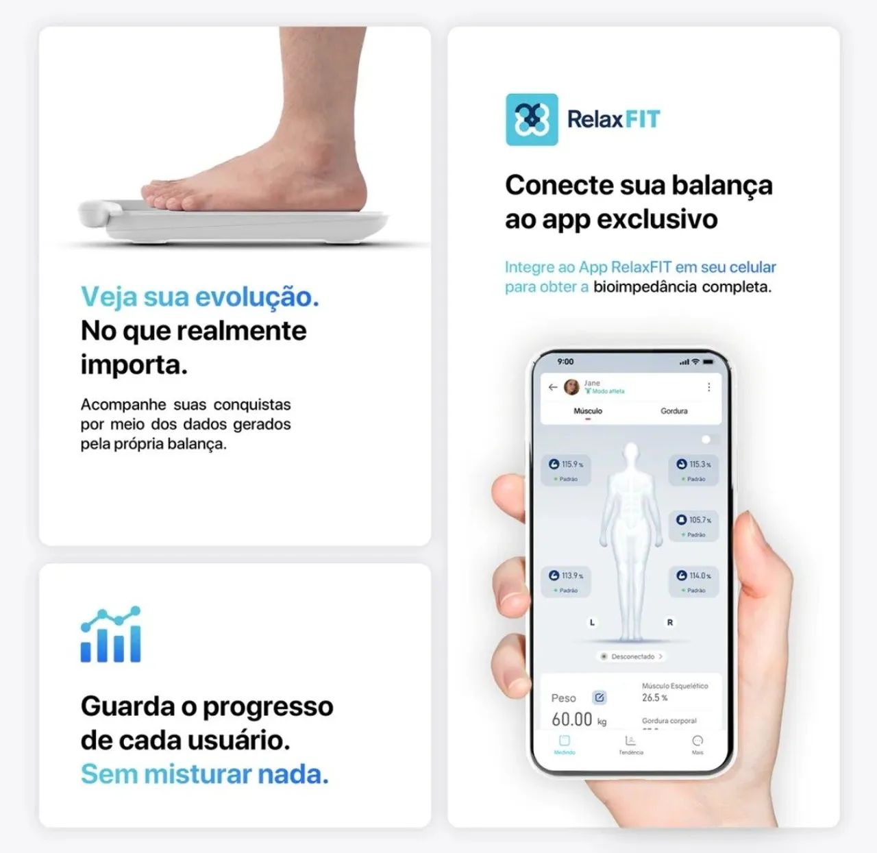 Balança de Bioimpedância Bodyscan Vision Branca  - Foto 5