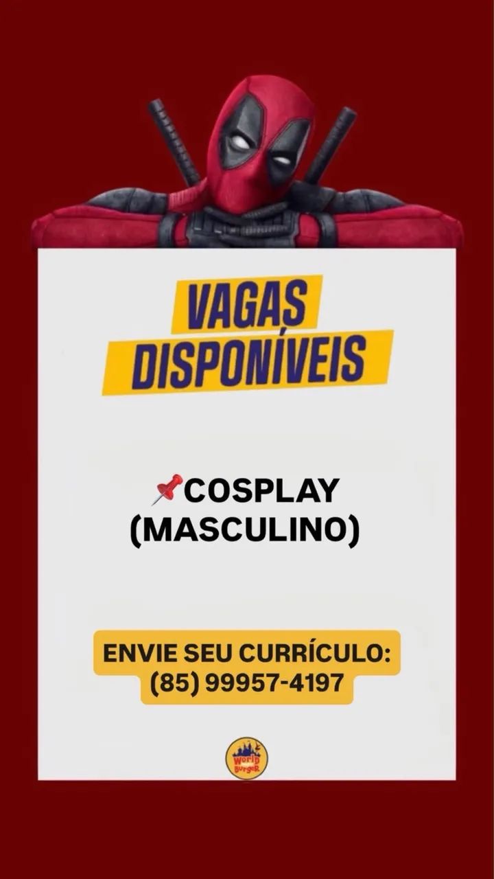 vaga de cosplay / animador infantil