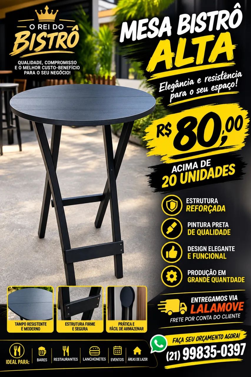 Mesa bistrô alta preta 