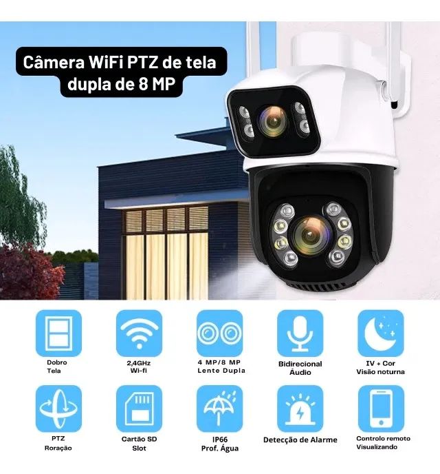 Câmera de vigilância externa com visão noturna e lentes duplas 360 graus Pronta Entrega - Foto 3