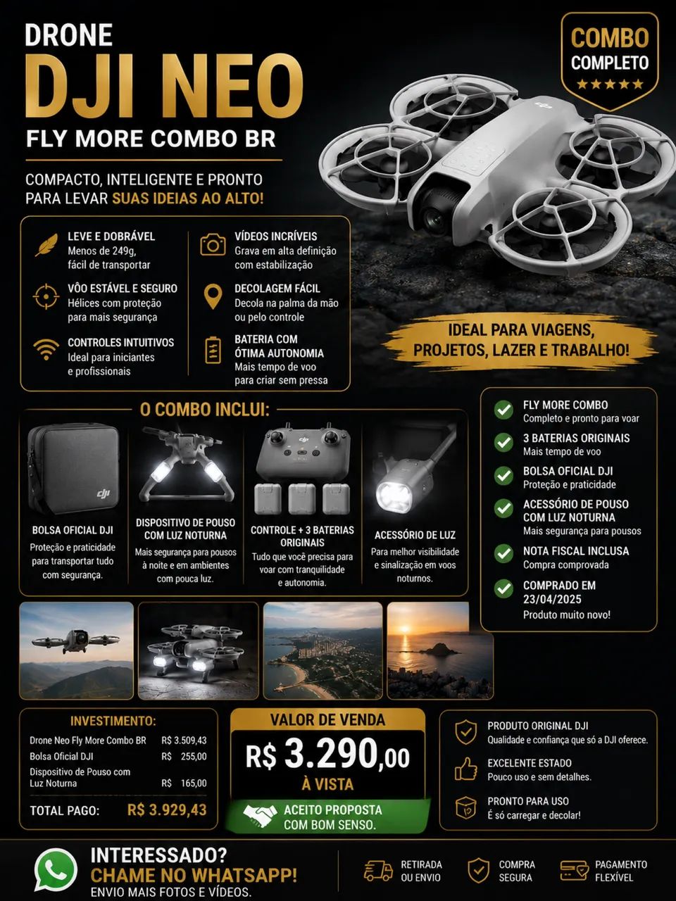 DJI Neo Fly More Combo BR Completo + Bolsa + 3 Baterias + NF - Foto 2