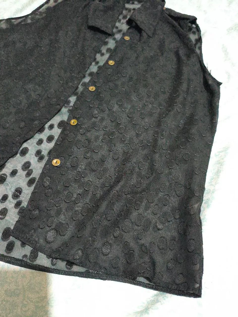 Blusa feminina transparente M preta - Foto 3