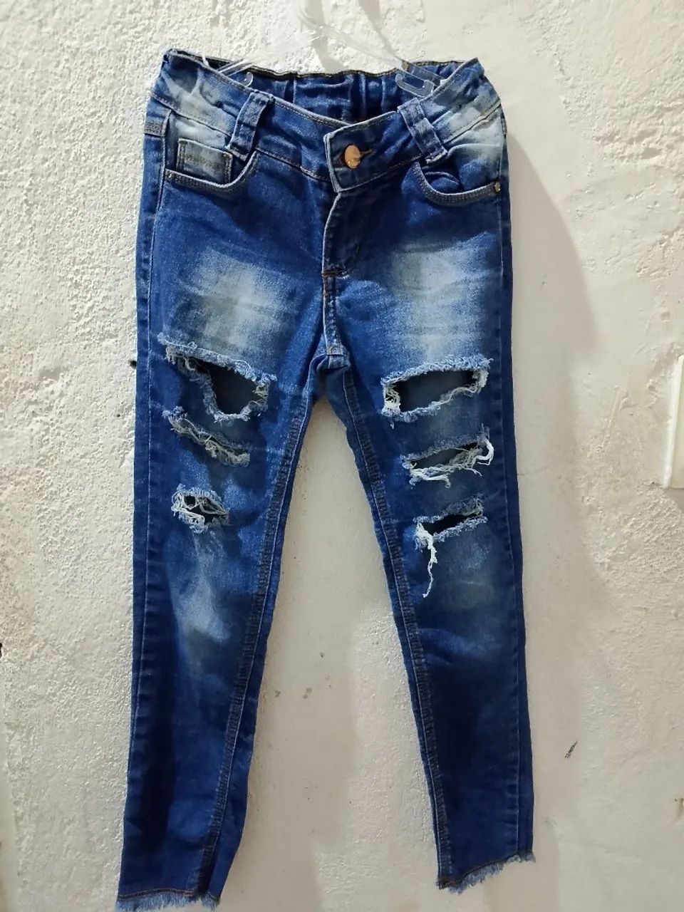 Calça jeans feminina infantil azul - Foto 2