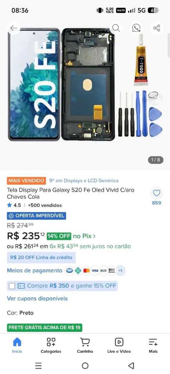 Frontal compatível com Samsung Galaxy S20  FE