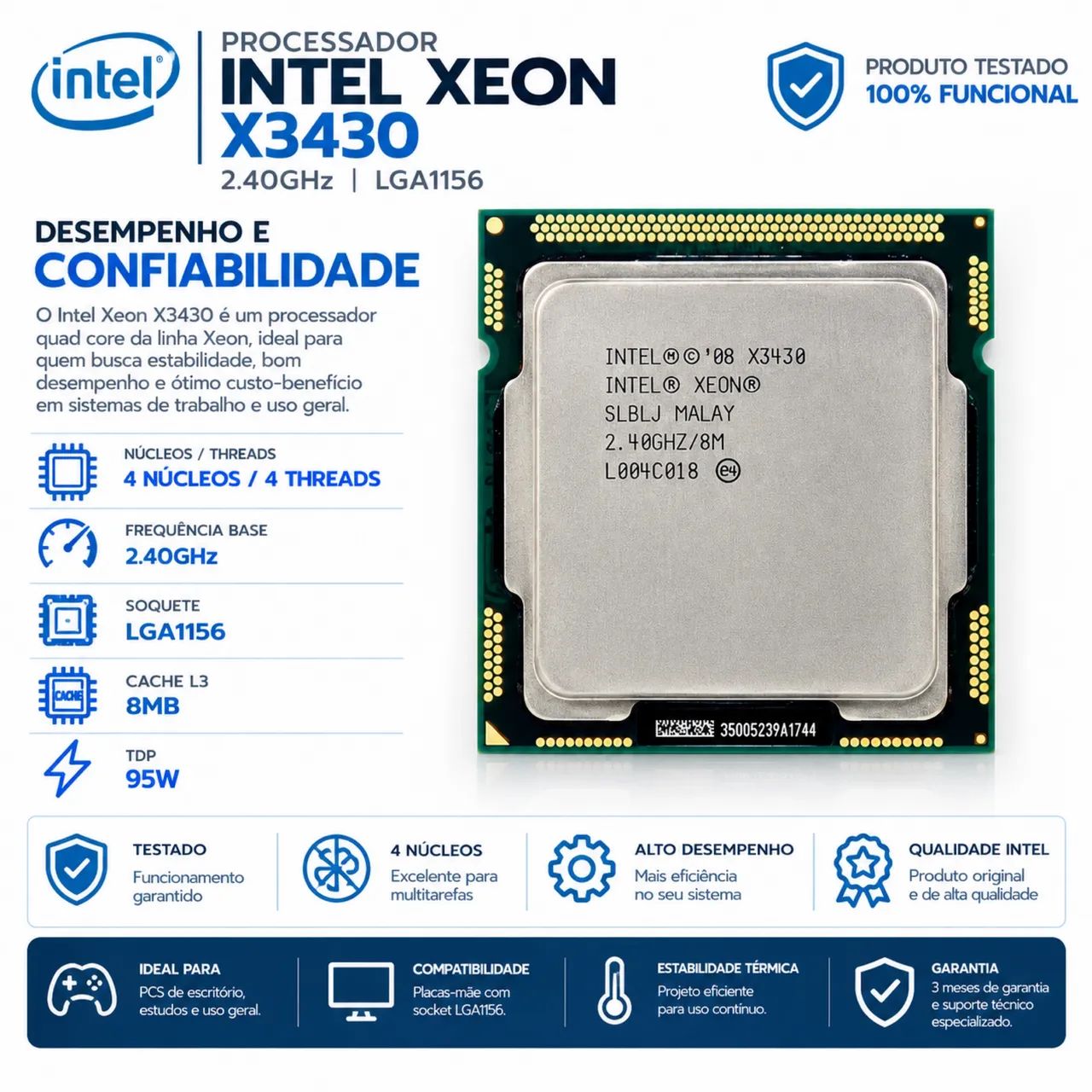 Processador Intel Xeon X3430 2.40GHz LGA1156 4 Núcleos