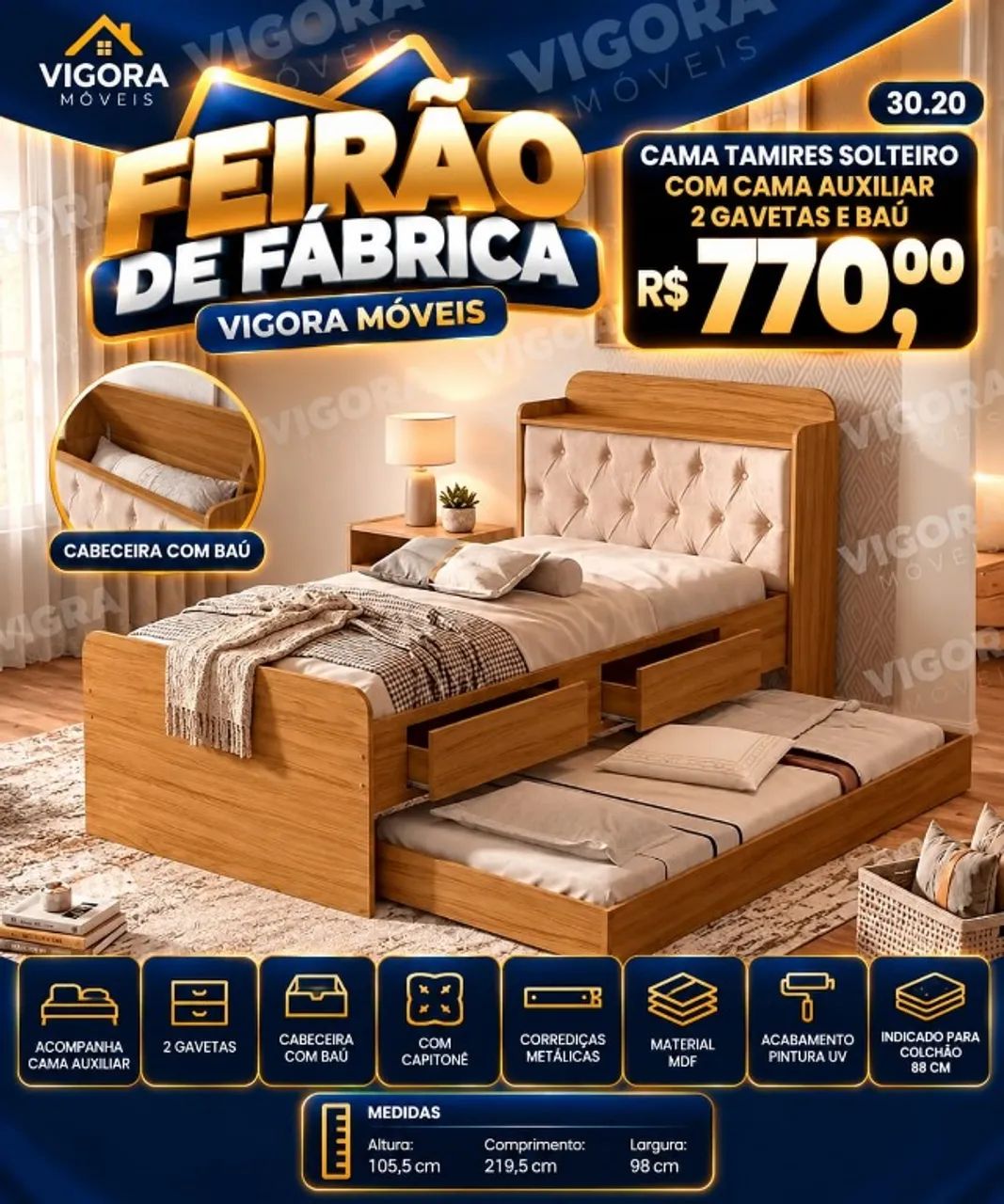 Cama Tamires com Auxiliar