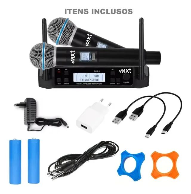 Microfone Duplo De Mão Recarregável mxd4-bt58 - Microfones e