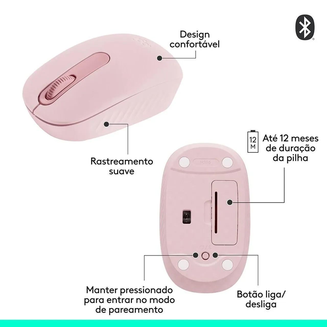 Mouse Sem Fios Logitech Rosa Portatil Compacto Original - Foto 3