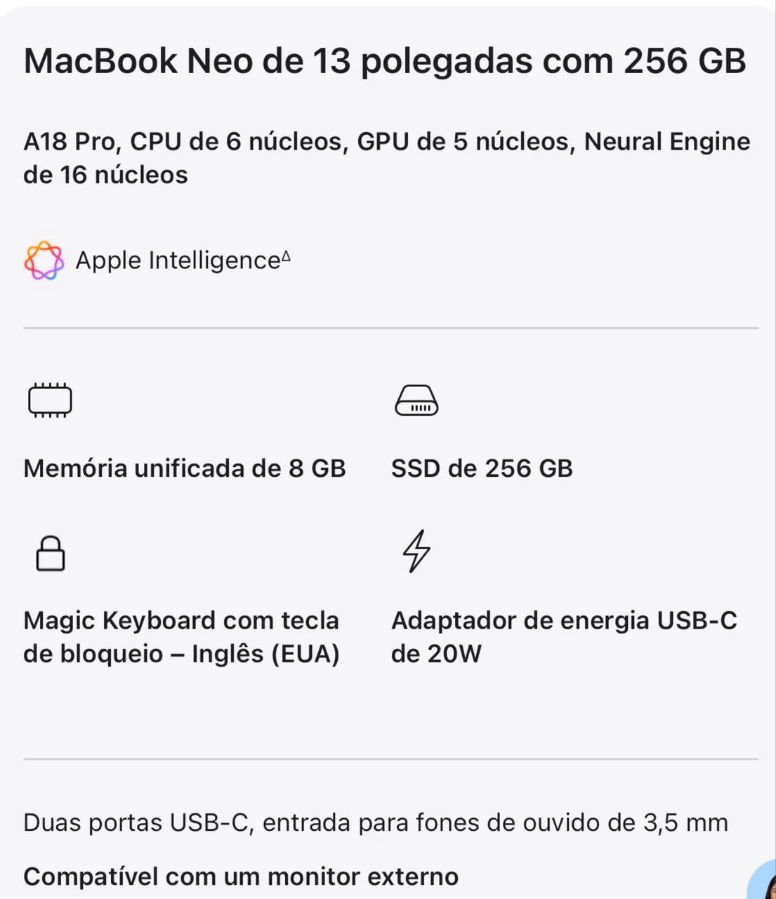 MacBook Neo de 13? com 256 GB  - Foto 3