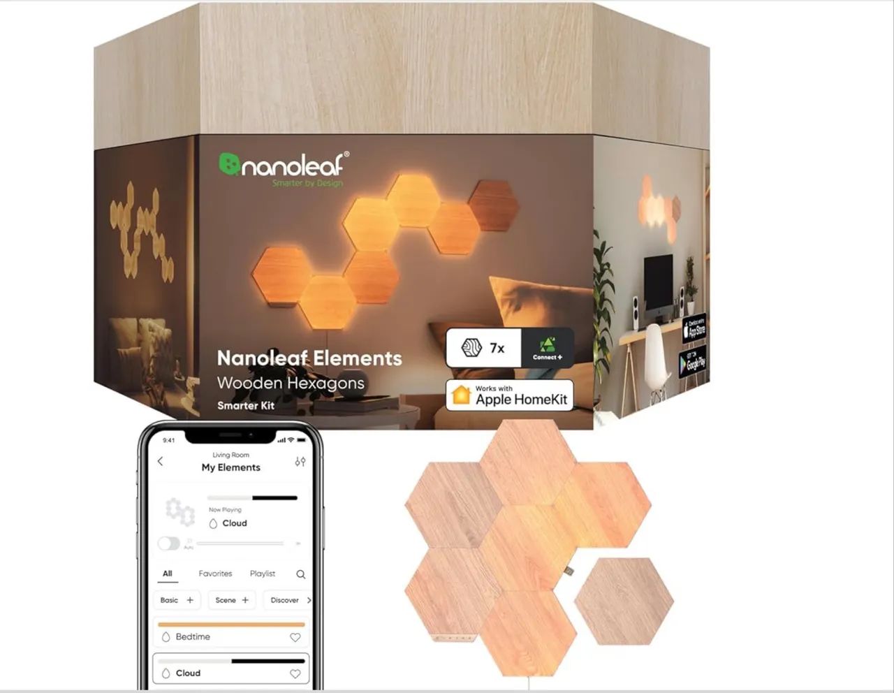  Nanoleaf Elementos - Kit inteligente hexagonal de aparência de madeira 