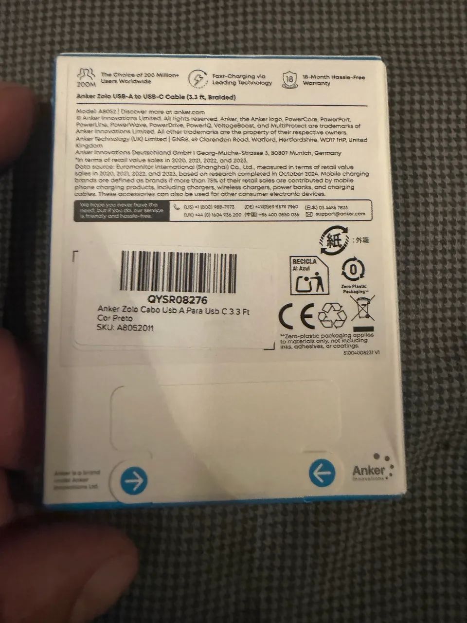 Cabo Anker Zolo USB-A para USB-C 1 Metro Trançado - Foto 2