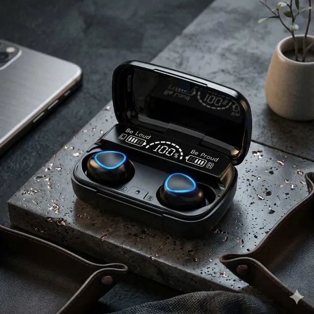 Fone Bluetooth M10 com Estojo Power Bank 3000mAh