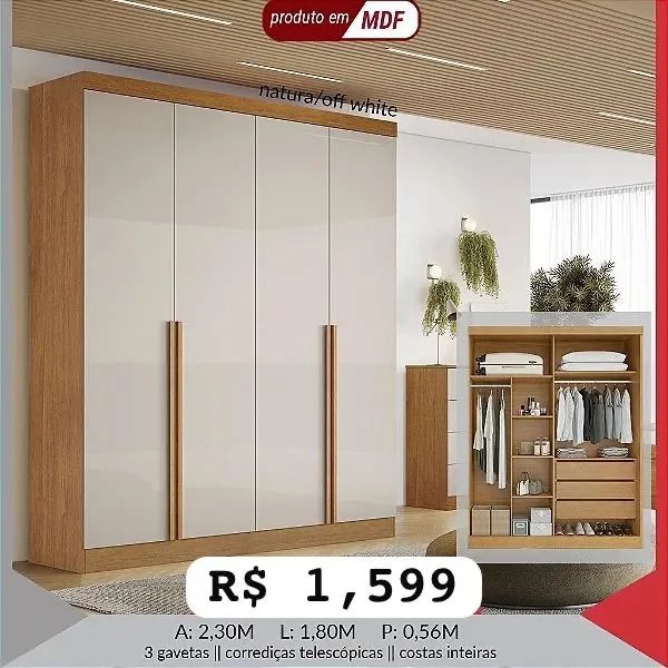 Guarda Roupa Alvorada 4 portas MDF  - Foto 3