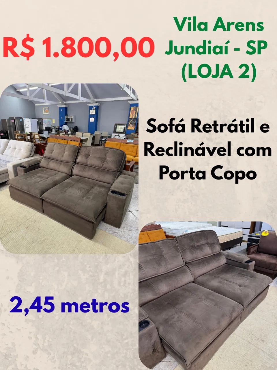 Sofá Retrátil e Reclinável com porta copos