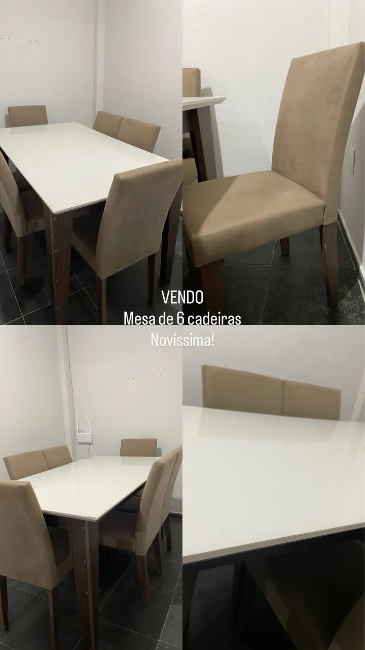 Mesa 6 cadeiras tampo de vidro