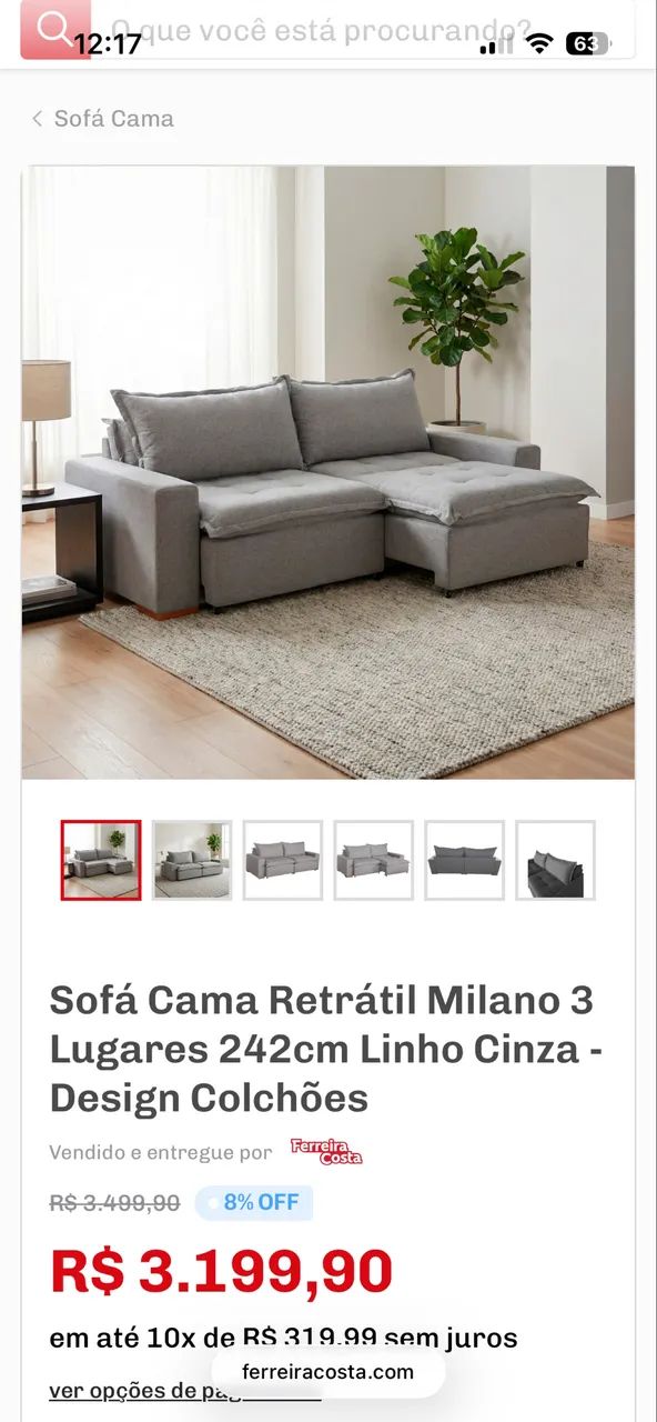 Sofá retrátil 3 lugares 2.42cm em linho  - Foto 2
