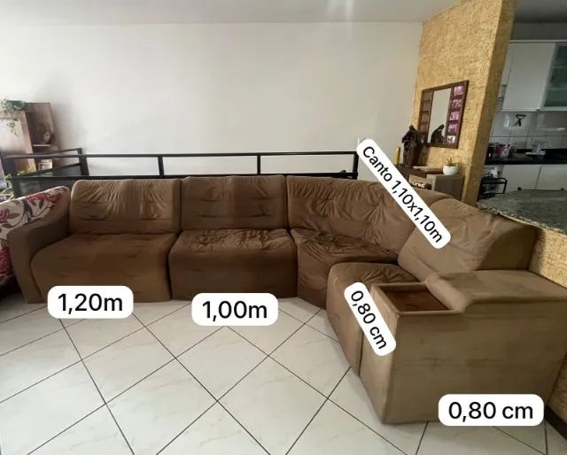Sofá Modular de Canto Suede Marrom - Grande, Confortável e Versátil (6 Lugares)