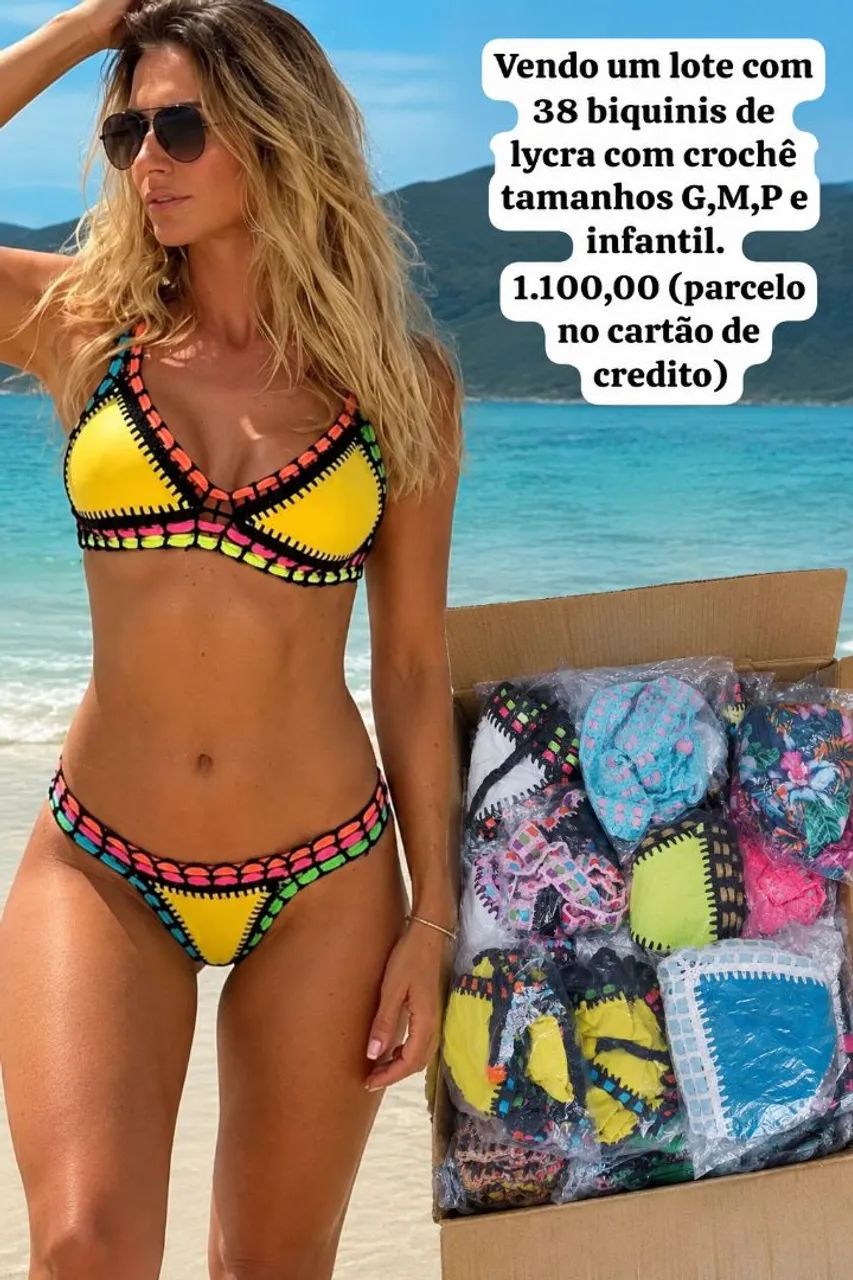 Lote de 38 conjuntos de biquini com lycra e crochê vários tamanhos