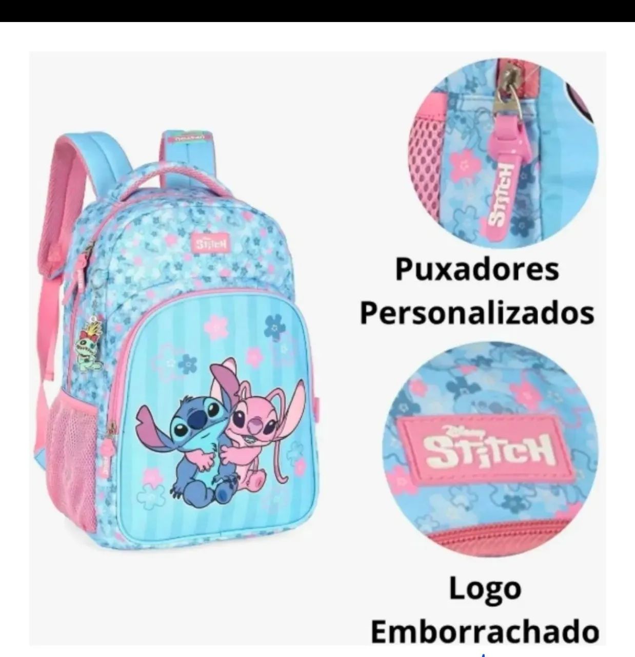 Mochila Escolar de Costas Stitch + Estojo Box Luxcel-Novo - Foto 6