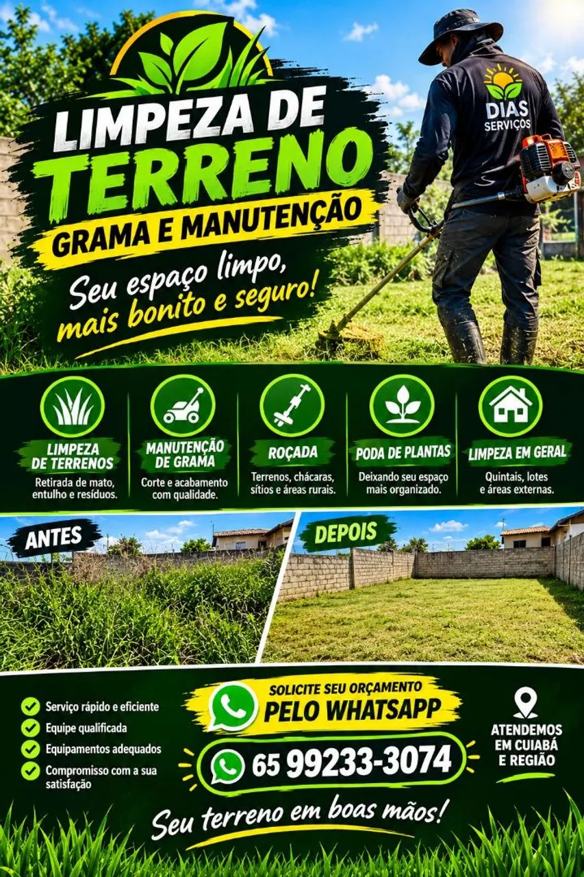 Limpeza de Terrenos, Poda de Grama e Roçagem.