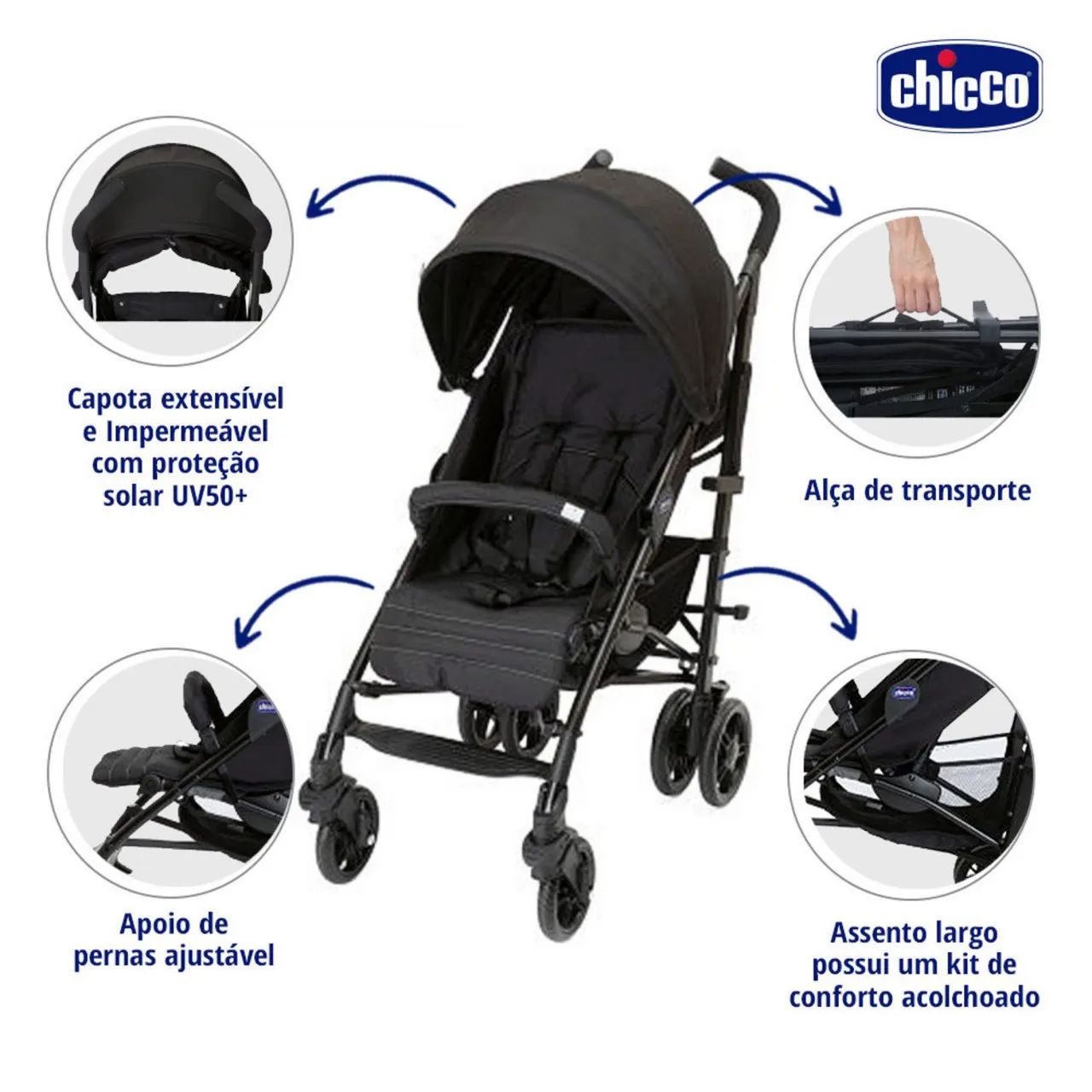 Carrinho Lite Way Basic 4 Jet Black - Chicco