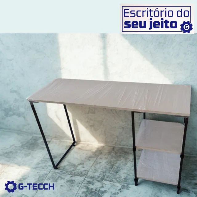 Escrivaninha com prateleira 1,1m NOVA Mesa Multiuso de Estudo para Computador Notebook - Foto 3