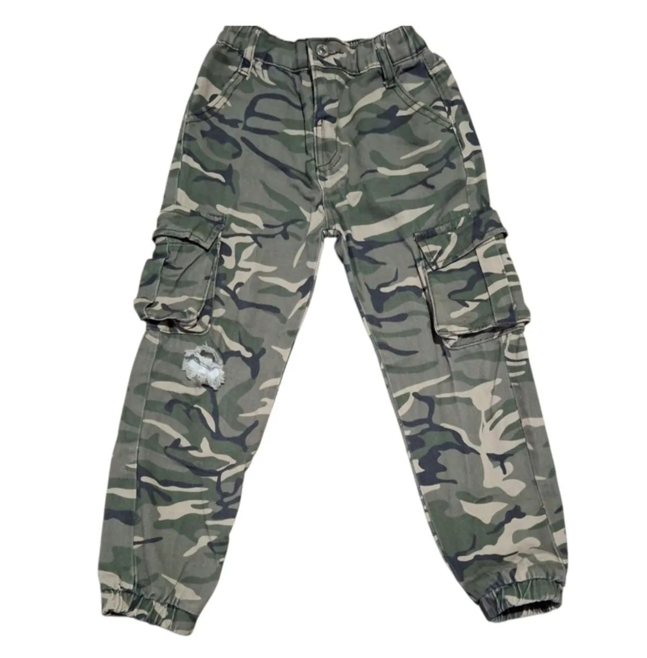 Calça Jeans Infantil Jogger Cargo Camuflada Com Bolsos