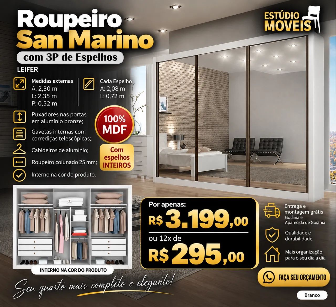 Guarda roupa casal 100% MDF