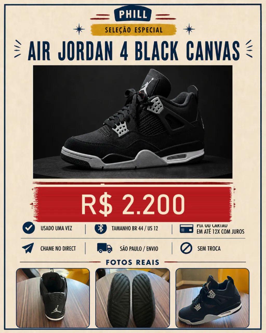AIR JORDAN 4 BLACK CANVAS