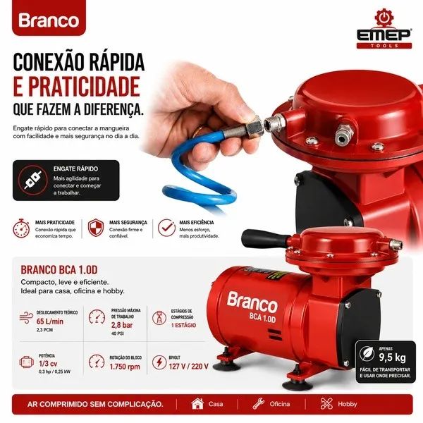 Compressor de Ar Branco BCA 1.0D Bivolt 40 PSI - Foto 4
