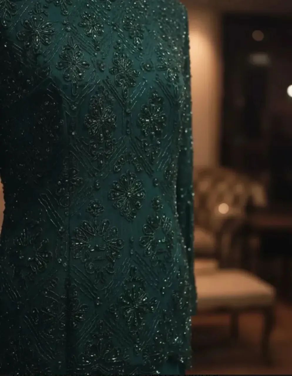 Vestido Verde Petróleo Bordado  - Foto 2