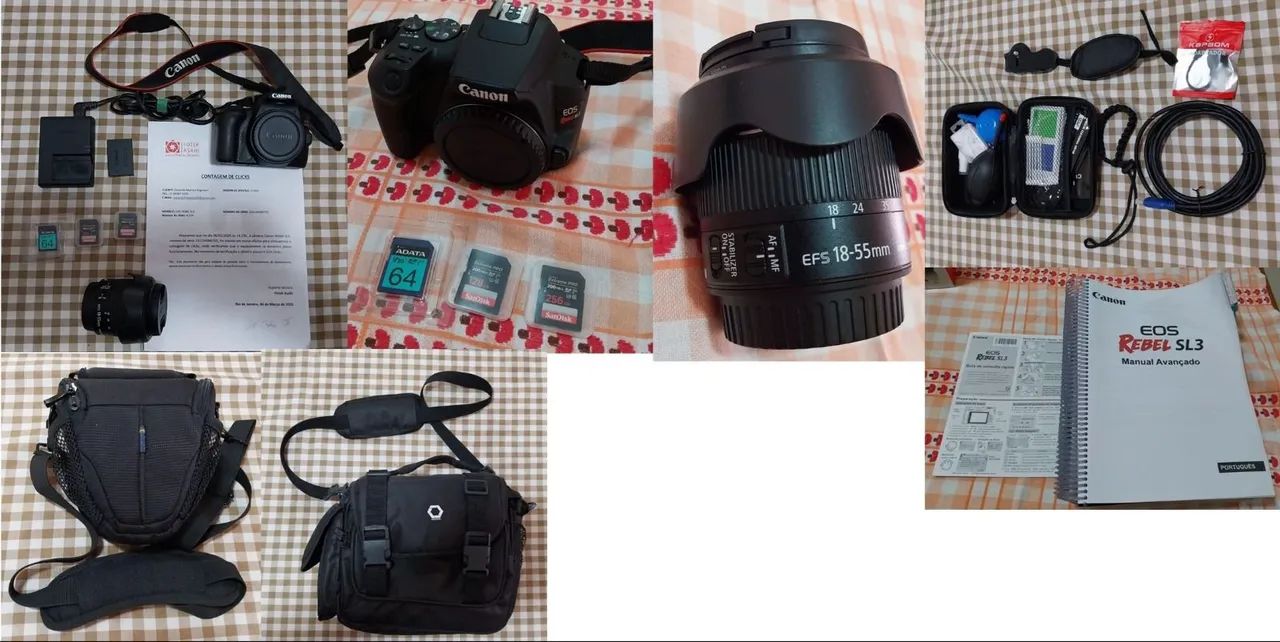 Camera Canon Sl3 com lente 18-55mm kit e acessórios com brindes Ótimo estado conservação 