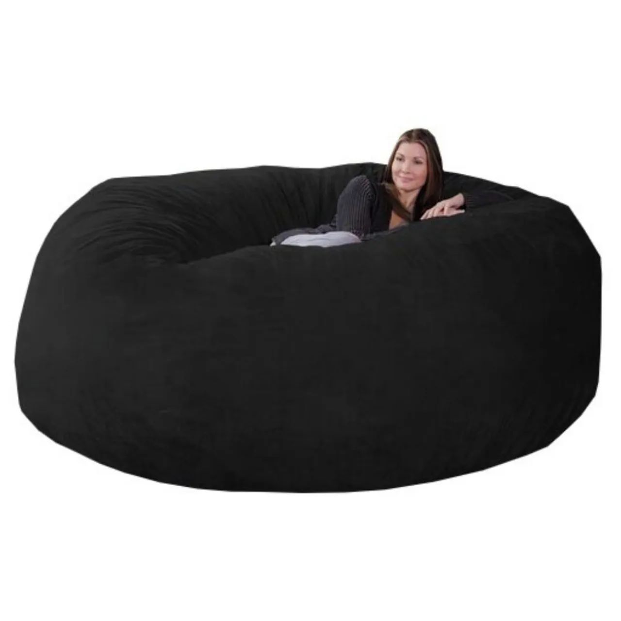 Puff Gigante Redondo 200x80 Em Suede Preto Sem Enchimento