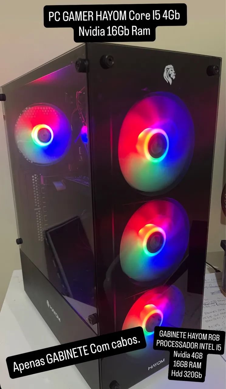 Gabinete gamer Hayom Intel i5 4gb Nvidia 16gb ram 320hdd
