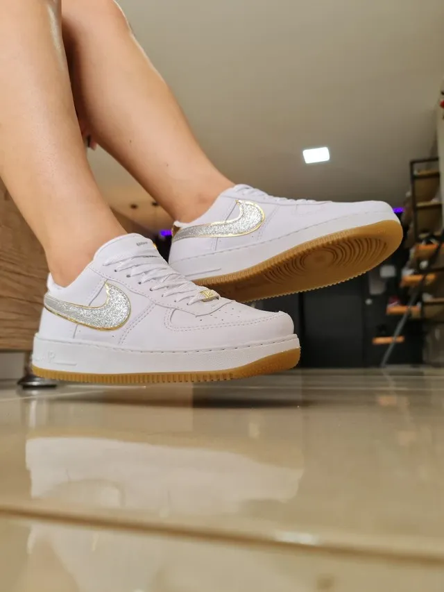 Air force branco com prata glitter (entrega grátis)