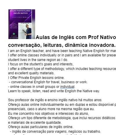 Aula Particular de Português, Professor Nativo