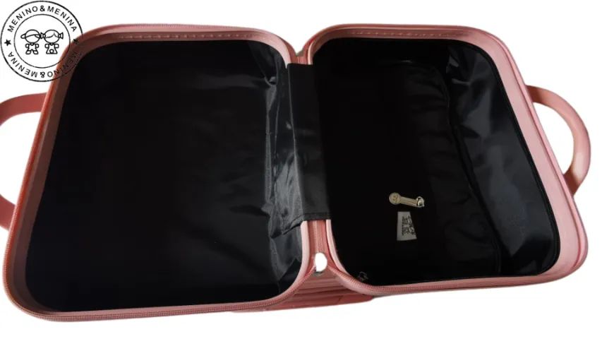 Conjunto Mala De Bordo 10kg  c/ Rodas 360° E Frasqueira - ROSA  - anti furto - Foto 3