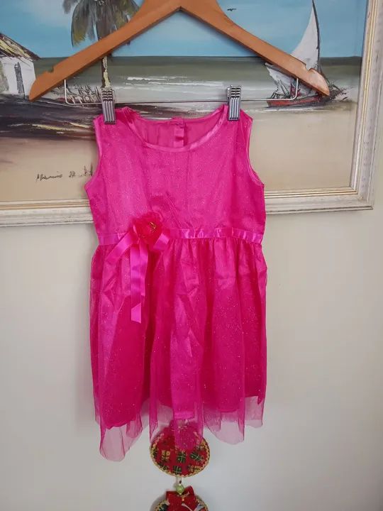 Vestido de festa infantil rosa com glitter - Foto 3