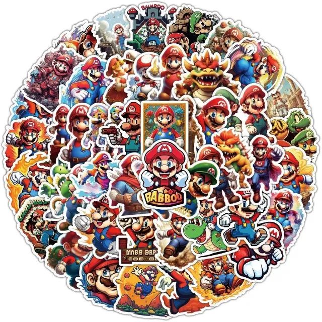 Kit 50 Adesivos de Super Mario Luigi Yoshi Princesa Peach Autocolantes Unidades Pcs Peças - Foto 2