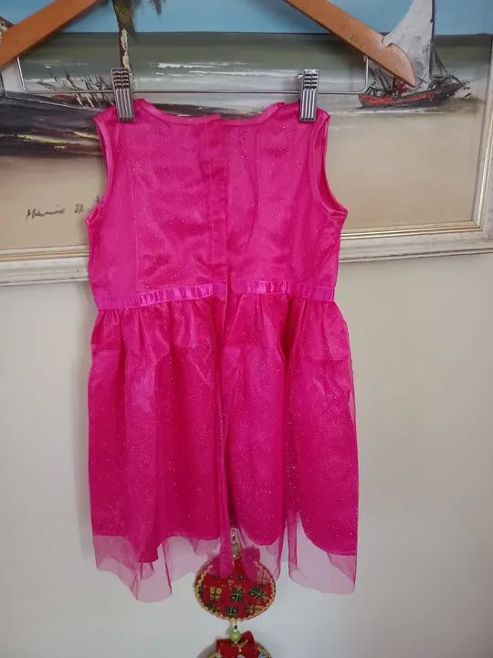 Vestido de festa infantil rosa com glitter - Foto 4